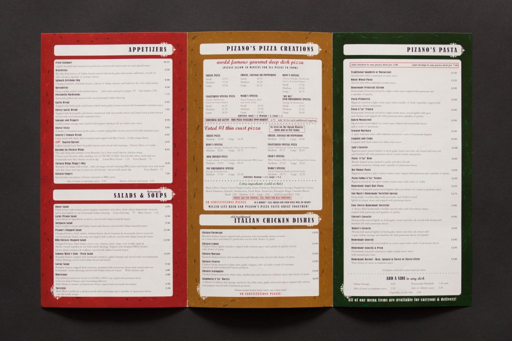 Pizano's Carry Out Menu