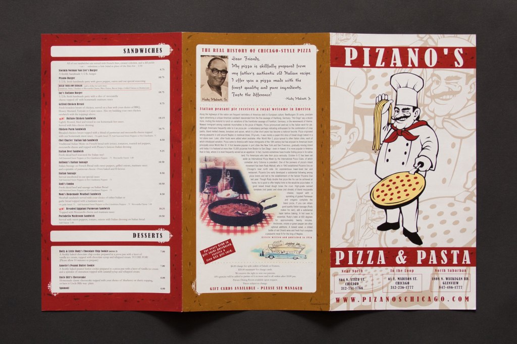 Pizano's Carry Out Menu