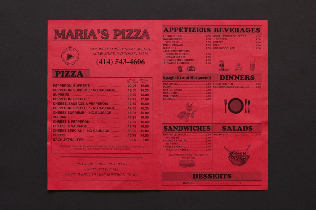 Maria's Pizza Menu