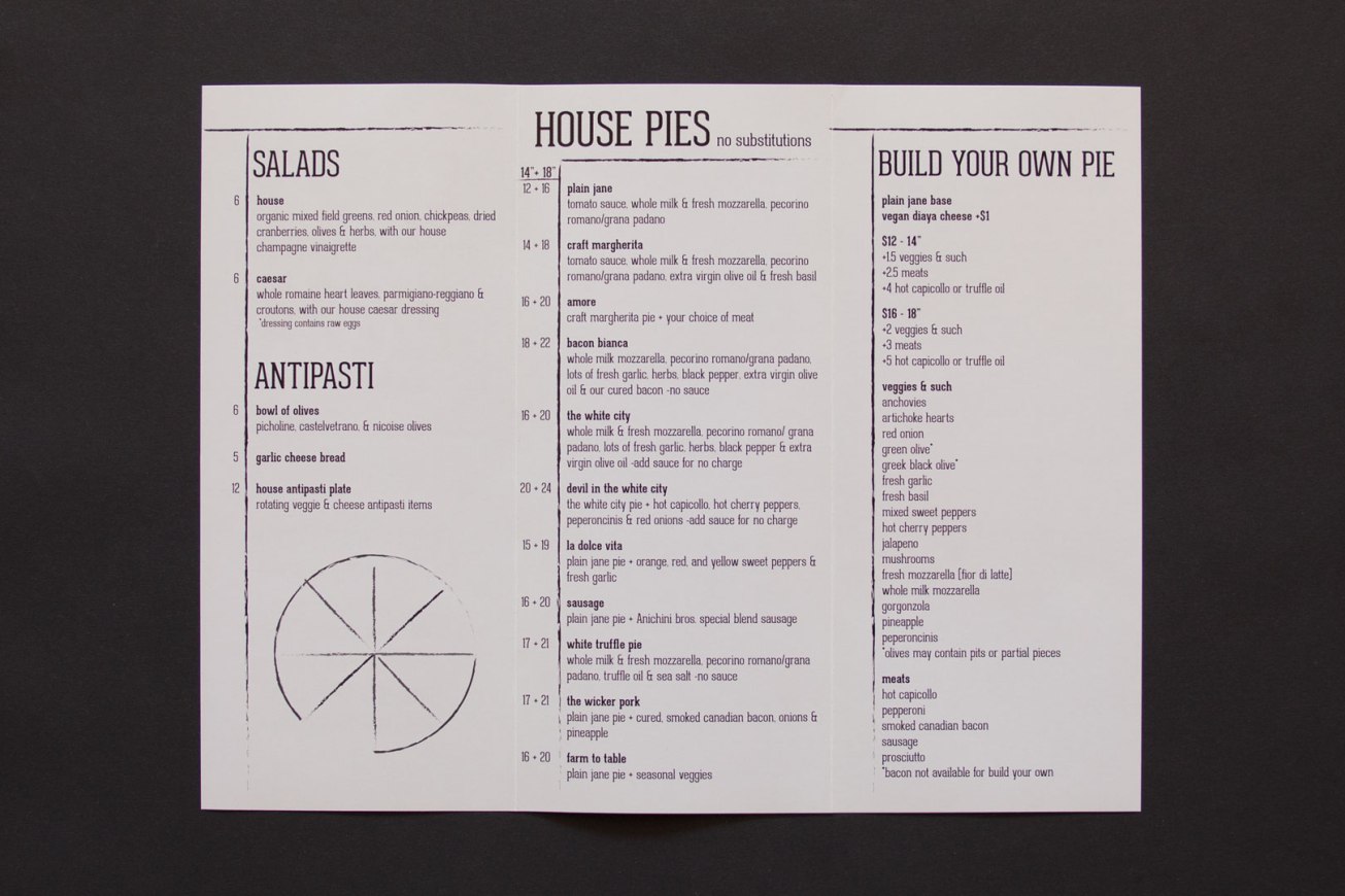 Craft Pizza Menu