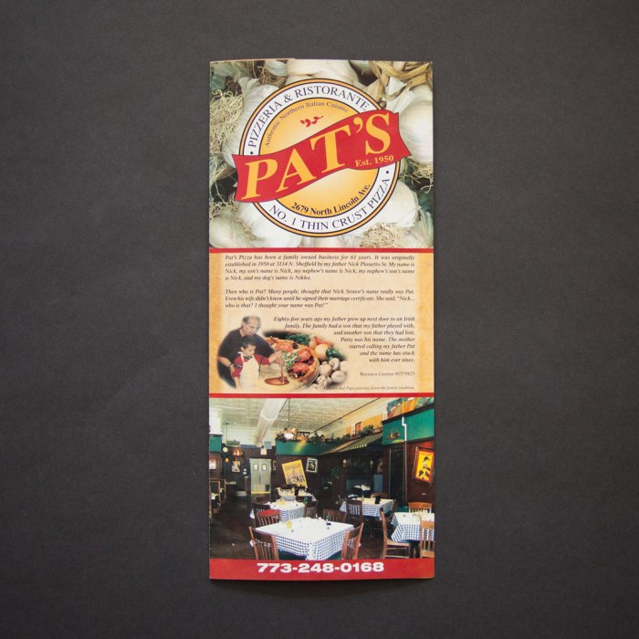 Pat's Pizzeria & Restaurante Menu