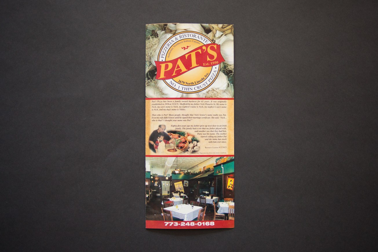 Pat's Pizzeria & Restaurante Menu