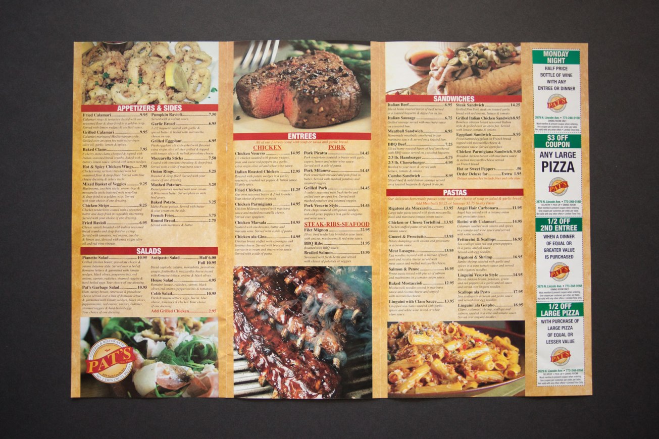 Pat's Pizzeria & Restaurante Menu